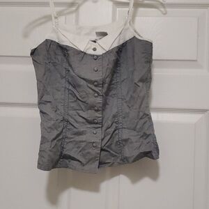 Tom K Nguyen black white button tank